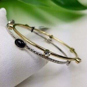 2 Bangle Charm Set Silver and Gold Tone
